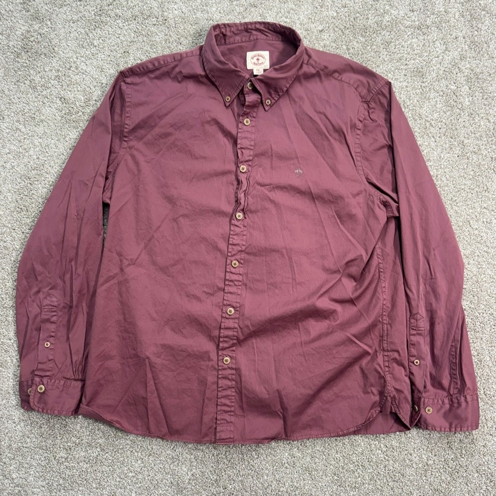 Brooks Brothers Red Fleece Shirt Men XXL Burgundy Long Sleeve Button Down Cotton